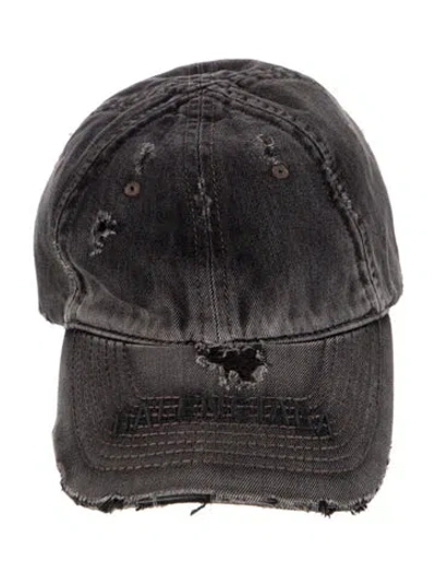 Pre-owned Balenciaga Distressed Denim Baseball Cap In Grey
