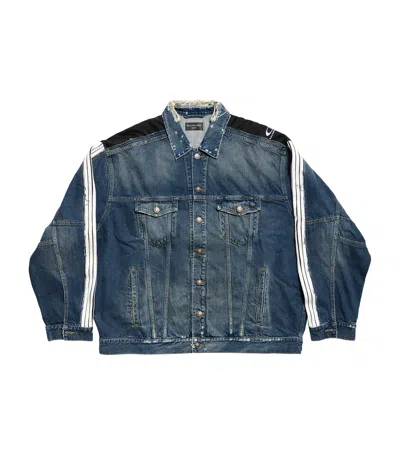 Balenciaga Distressed Denim Jacket In Blue