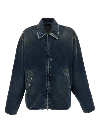 Balenciaga Denim Jacket With Used Effect Casual Jackets And Parka Blue