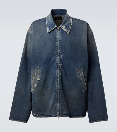 Balenciaga Denim Jacket With Used Effect Casual Jackets And Parka Blue
