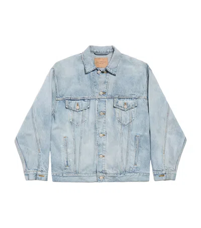 Balenciaga Distressed Denim Jacket In Blue