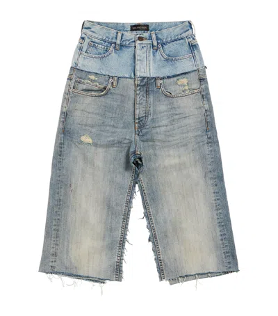 Balenciaga Distressed Denim Midi Skirt In Blue