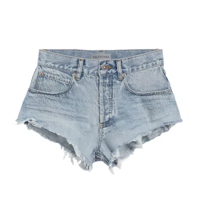 Balenciaga Distressed Denim Shorts In Blue