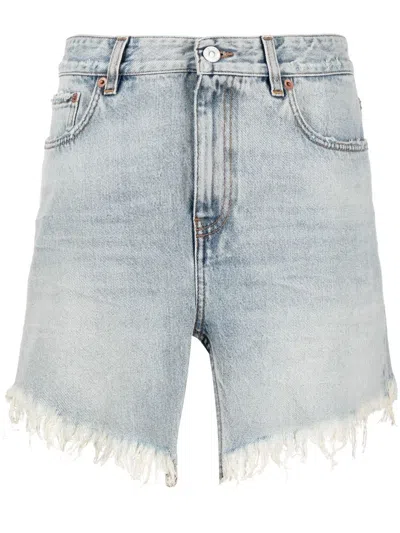 Balenciaga Distressed Denim Skirt In Blue