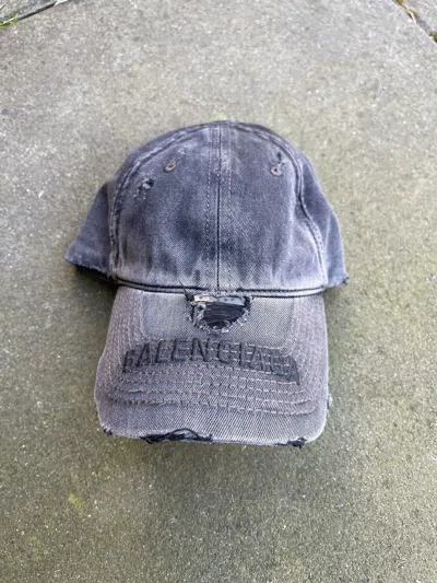 Pre-owned Balenciaga Distressed ‘destroyed' Sporty Hat In Black