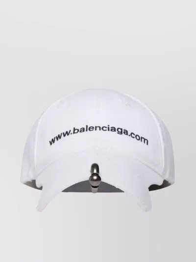 Balenciaga Distressed Embroidered Logo Baseball Cap In White