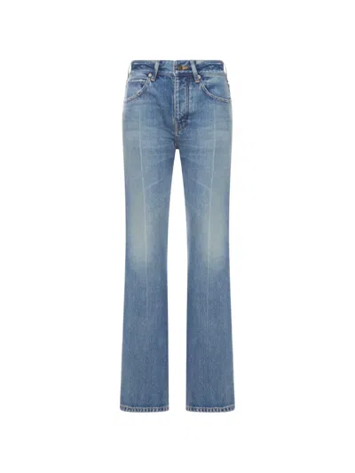 Balenciaga Medium Wash Denim Flare Jeans In Blue