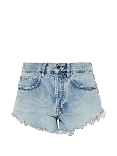 Balenciaga Distressed Frayed-edge Shorts In Blue