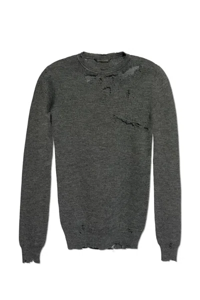 Balenciaga Distressed Knit Jumper In Grey
