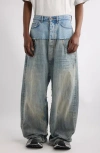 Balenciaga Distressed Layered Jeans In Grey