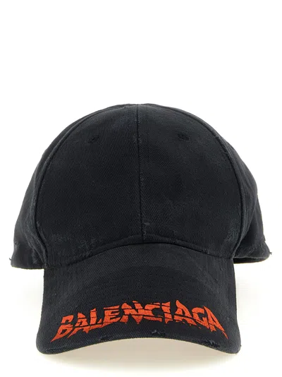 Balenciaga Distressed Logo Baseball Cap Baseball Cap In Black