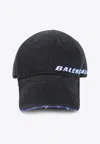 Balenciaga Tilted Typo Cap In Cotton Drill Accessories In Black