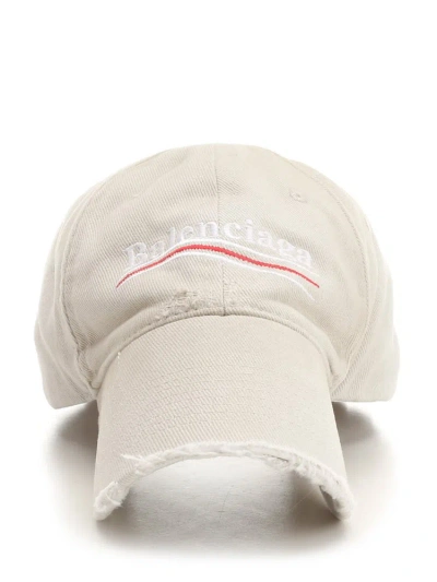 Balenciaga Distressed Logo Embroidered Baseball Cap In White