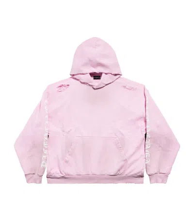 Balenciaga Distressed-effect Cotton Hoodie In Light Pink White