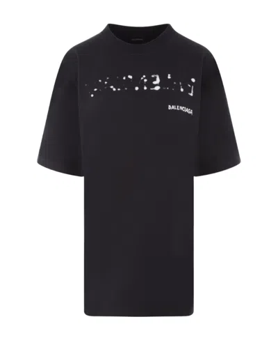 Balenciaga Distressed Logo-print Cotton T-shirt In Black
