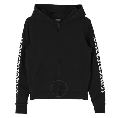 Balenciaga Distressed Logo Print Slim Fit Hoodie In White/black