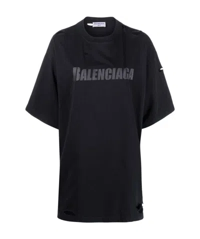 Balenciaga Distressed Logo-print T-shirt In Black