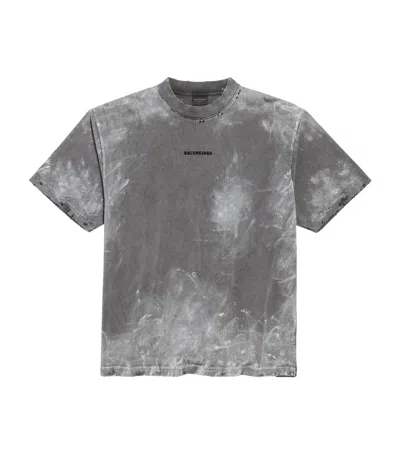 Balenciaga Distressed Logo T-shirt In Gray