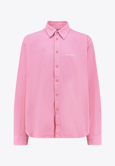 BALENCIAGA DISTRESSED LONG-SLEEVED LOGO SHIRT