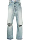 Balenciaga Distressed Low-rise Wide-leg Jeans In Blue
