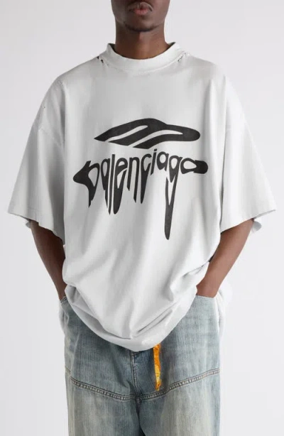 Balenciaga Grey 3b Liquefied Oversized T-shirt In White