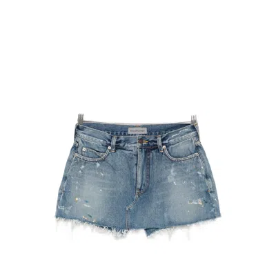 Balenciaga Distressed Paint-splatter Shorts In Blue