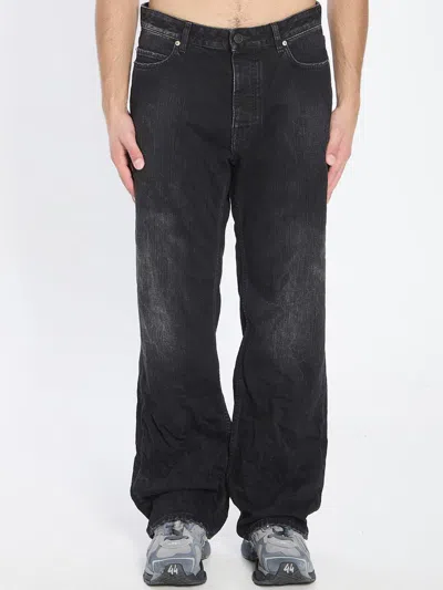 Balenciaga Relaxed Fit Distressed Denim Trousers In Black