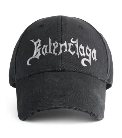 Balenciaga Cotton Distressed Sketchy Logo Baseball Cap In Black