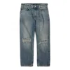 Balenciaga Distressed Buckled Straight Jeans In Blue