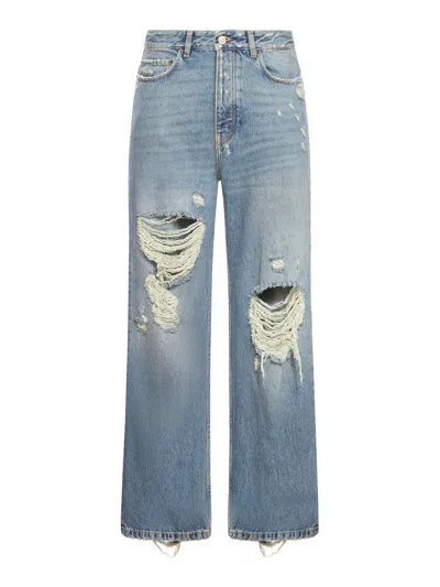 Balenciaga Distressed Straight-leg Jeans In Blue