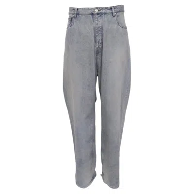 Pre-owned Balenciaga Distressed Straight-leg Jeans In Light Blue Cotton