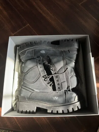 Pre-owned Balenciaga Distressed Strike Boots In Black