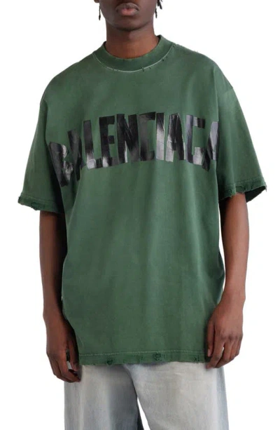 Balenciaga Logo Gaffer Type Vintage Cotton T-shirt In Dark Green
