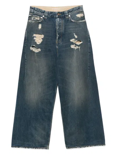 Balenciaga Distressed Wide-leg Jeans In Blue