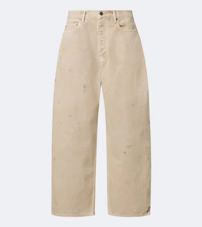 Balenciaga Wide-leg Distressed Paint-splattered Jeans In Metallic