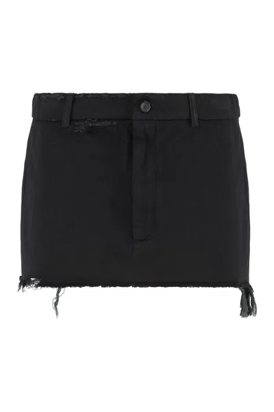 Balenciaga Distressed Wool Mini Skirt In Black