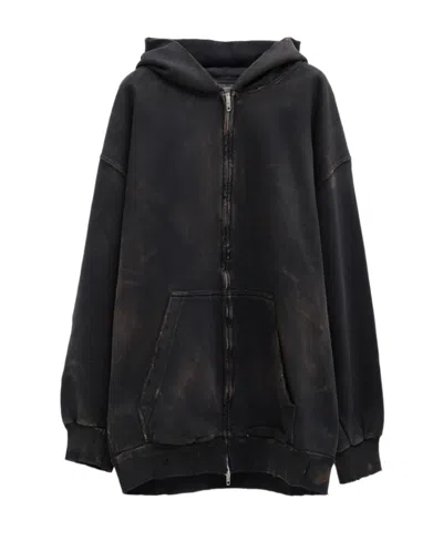 Balenciaga Distressed Zip-up Hoodie In Black