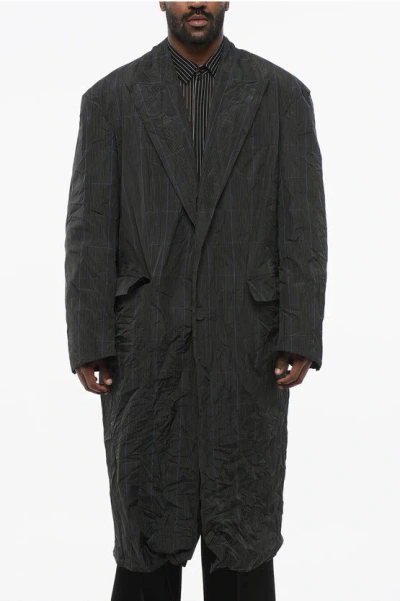 Balenciaga District Check Nylon Trench Coat With Pocket Design In Grey