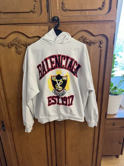 Pre-owned Balenciaga Diy College Hoodie In White