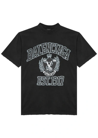 Balenciaga Diy College Printed Cotton T-shirt In Black
