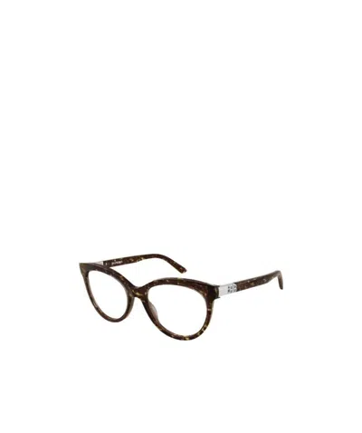 Balenciaga Double B Logo Tortoiseshell Round-framed Glasses In Brown