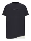 Balenciaga Men Black Crewneck T-shirt With Logo Lettering On The Front And Logo Patch On The Sleeve  In Black