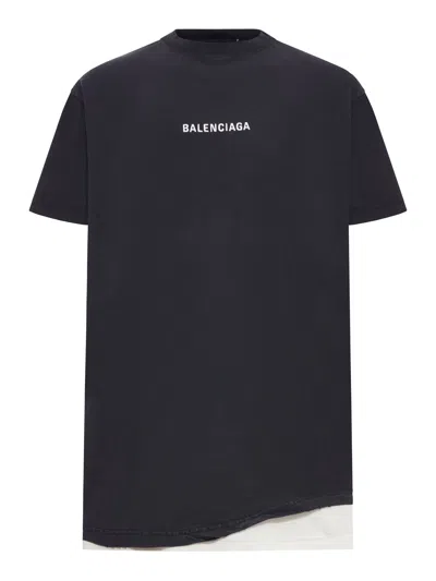 Balenciaga Double Back T-shirt In Délavé Black