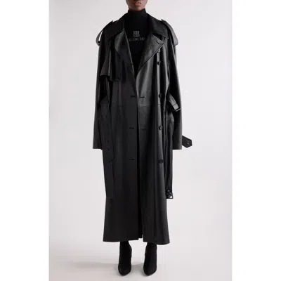 Balenciaga Double Belted Leather Trench Coat In Black