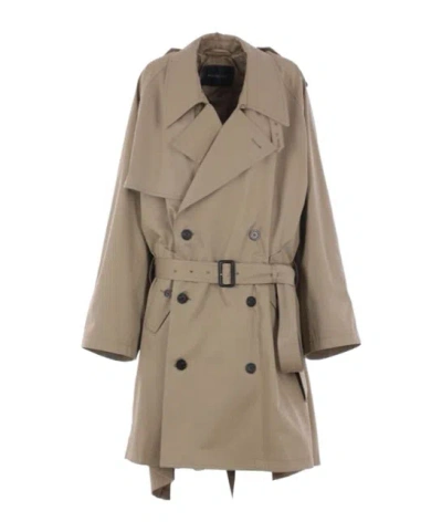 Balenciaga Double-breasted Belted Coat In Brown