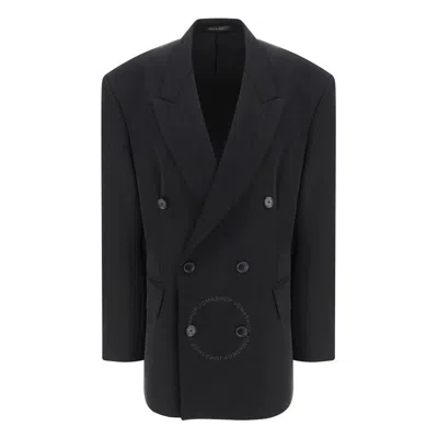 Balenciaga Double-breasted Cinched Wool Blazer In Black