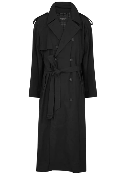 Balenciaga Double-breasted Cotton Trench Coat In Black