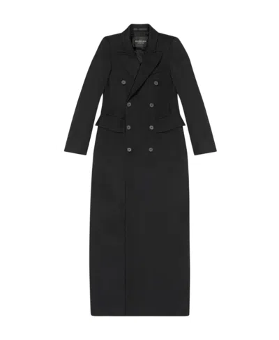 Balenciaga Hourglass Double-breasted Wool-twill Coat In Black