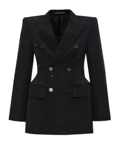 Balenciaga Double-breasted Rhinestone-embellished Blazer In Black