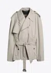 Balenciaga Beige Cropped Trench Coat In Cotton Twill